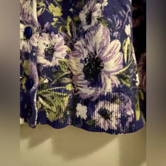 Talbots Purple Floral Crewneck Button Front Cardigan Size Medium Petite - Picture 4 of 10